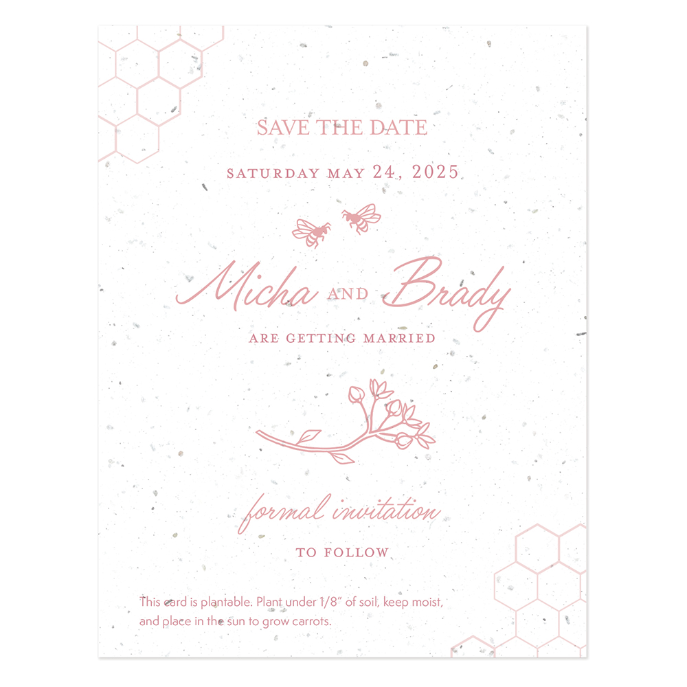 Seed paper save the date featuring two honey bees