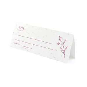 A plantable place card for weddings with a minimalist, floral design.