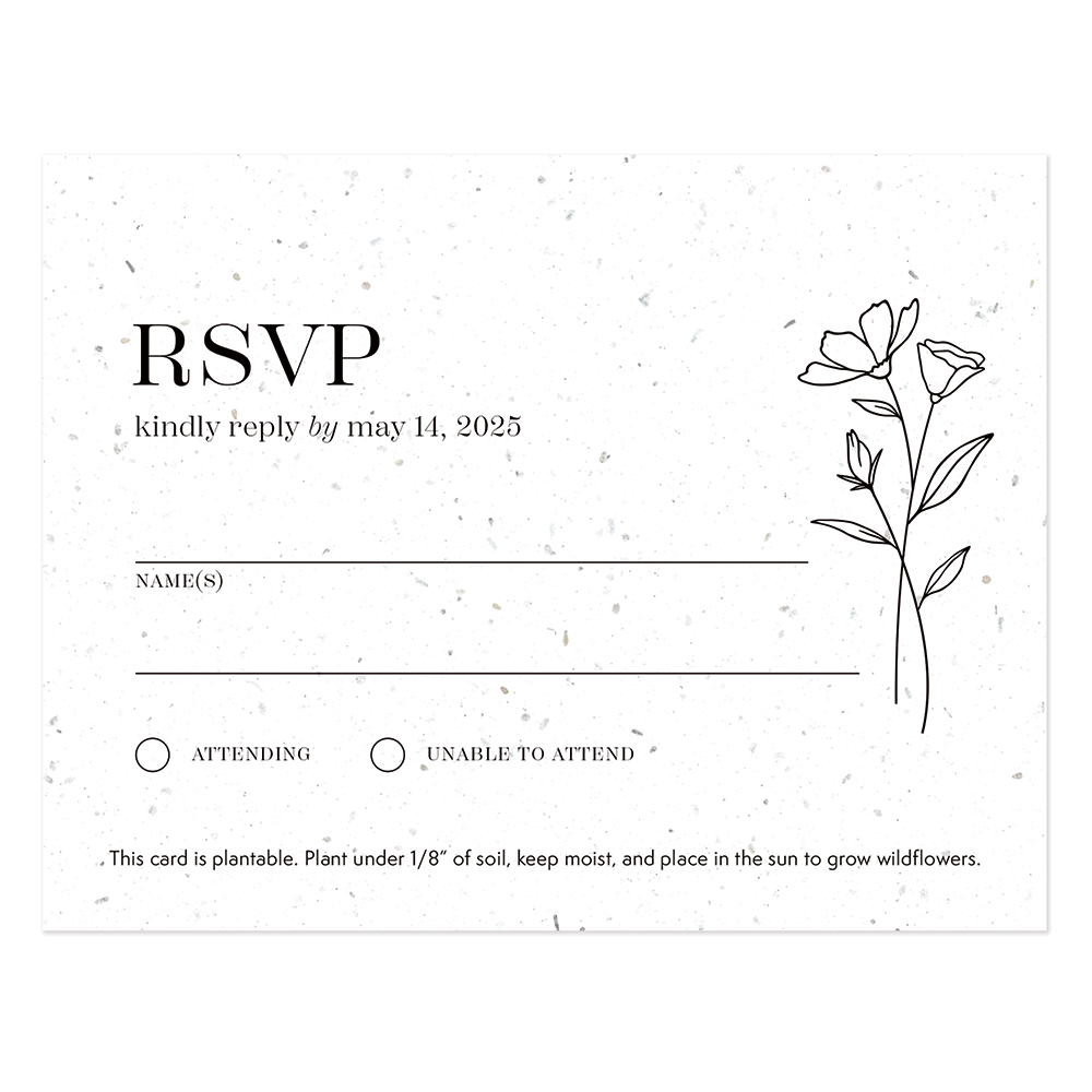 A seed paper RSVP with a simple flower design
