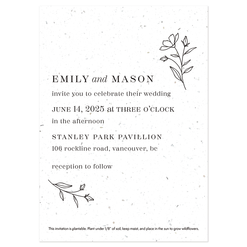 A plantable, minimalist floral wedding invitation