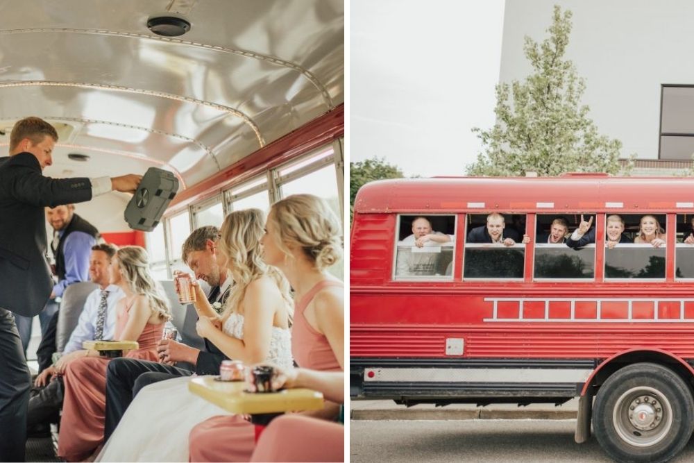 a wedding party traveling in a bus 