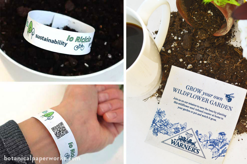 plantable seed paper wristbands and coasters from Botanical PaperWorks