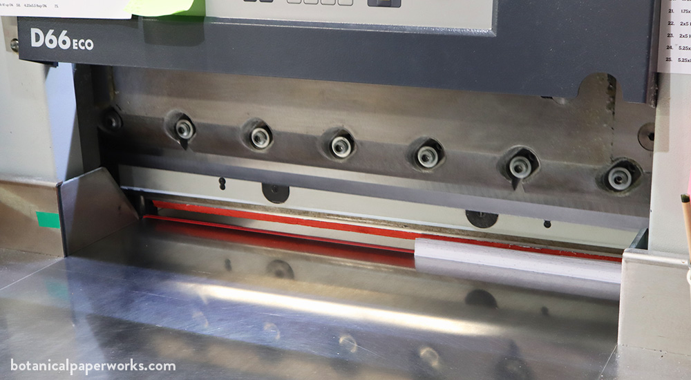 Close up image of the paper cutter at Botanical PaperWorks