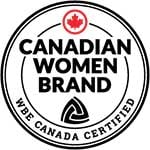 Official logo that says CANADIAN WOMEN BRAND, WBE Canada Certified