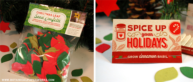 Included in the 12 Weeks of Christmas Giveaway are two packs of the festive Holiday Matchstick Gardens that grow Cinnamon Basil and a large bag of Christmas Leaf Eco Confetti. 