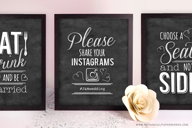 Add some charm to your wedding decor with these adorable FREE printable signs. 