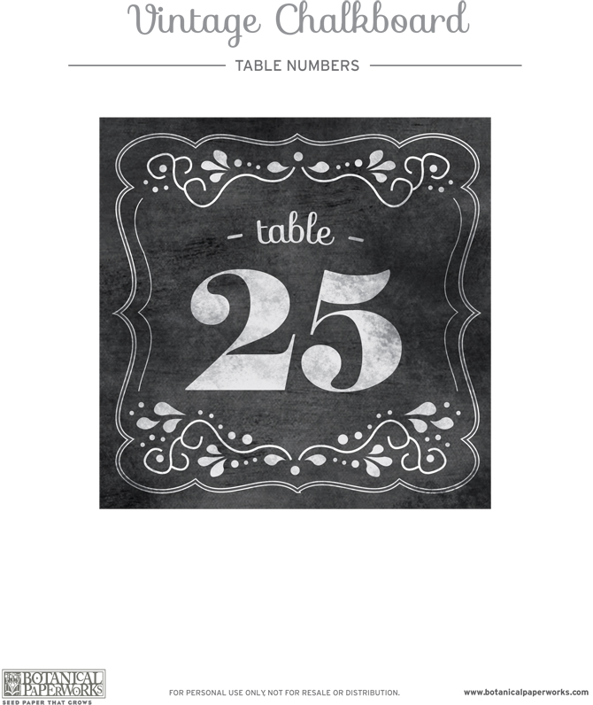  Love these - Free printable Chalkboard Wedding Table Numbers from botanicalpaperworks.com