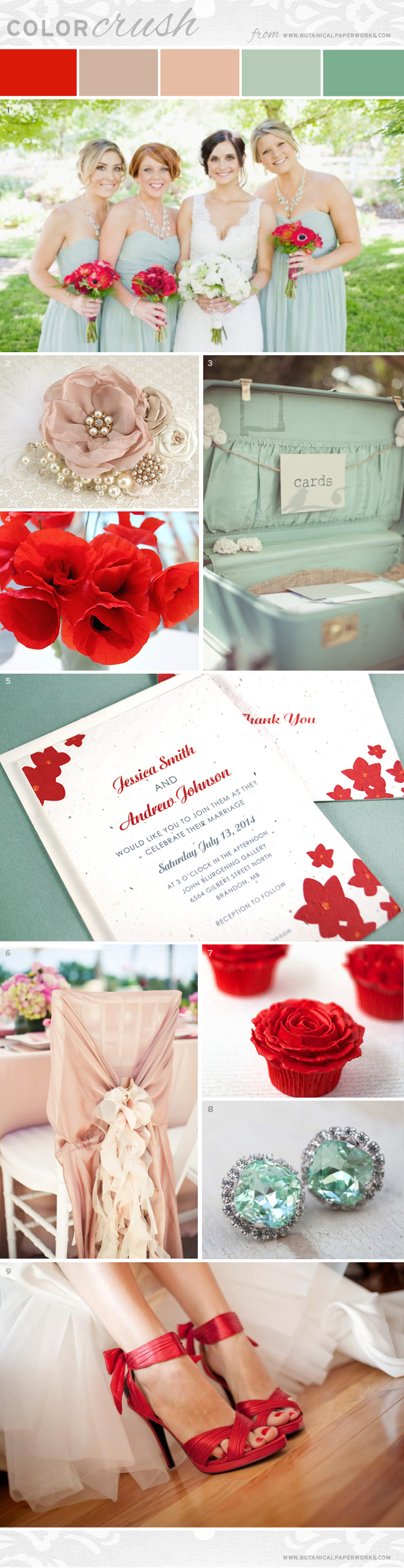 The soft and elegant pastels contrast beautifully with the vibrant and lively poppy red - perfect for all wedding styles.