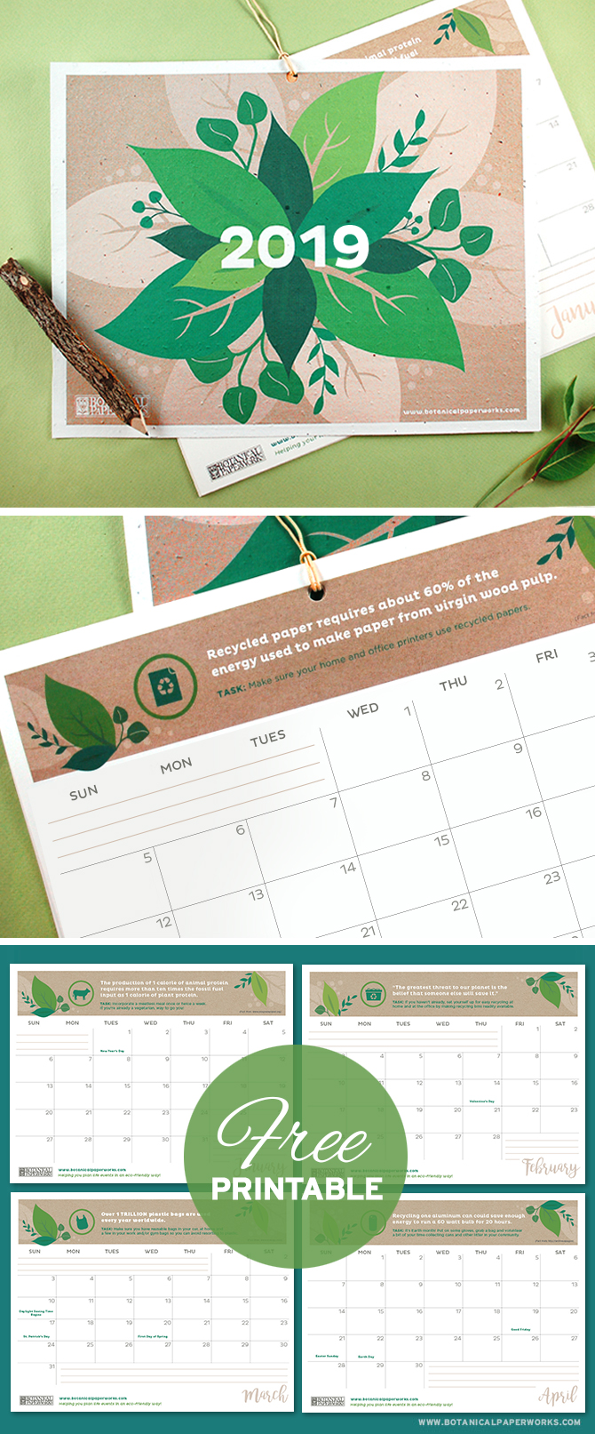 With facts, quotes and tips to help you live a more eco-friendly life, this vibrant Free Printable 2019 Eco Tips Calendar is perfect for those who want to plan a greener future. Simply download and print the PDF at home!