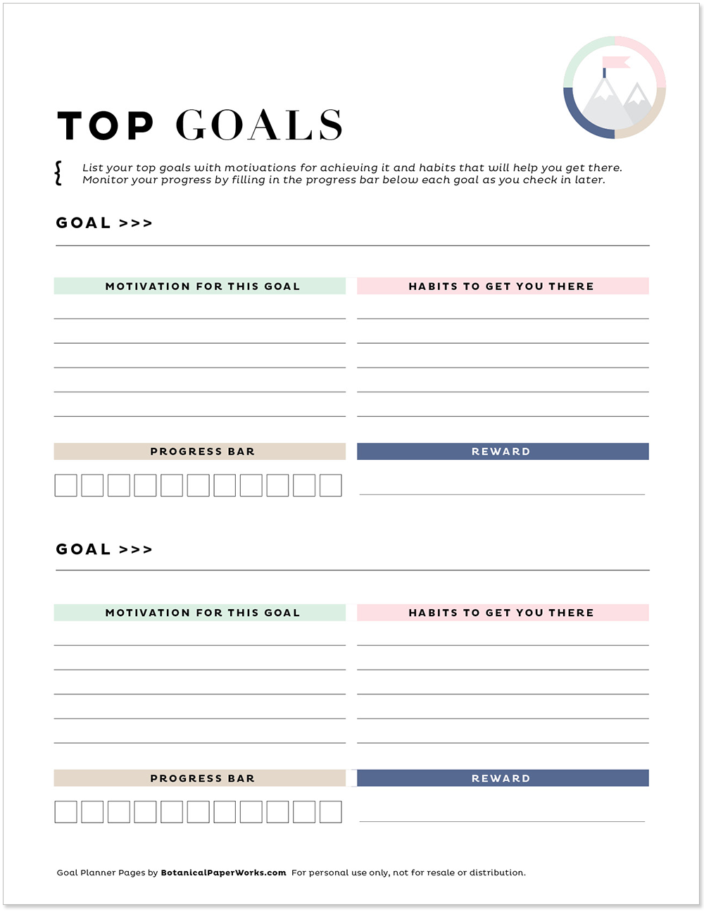 Free Printables Goal Project Planner Pages Botanical Paperworks