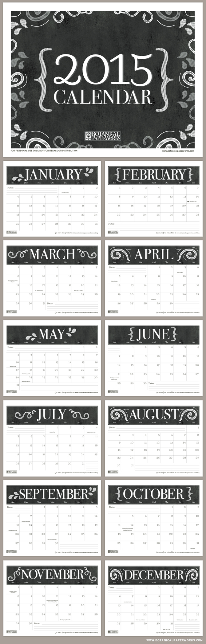 Get organized with this handy chalkboard style FREE printable calendar for 2015.