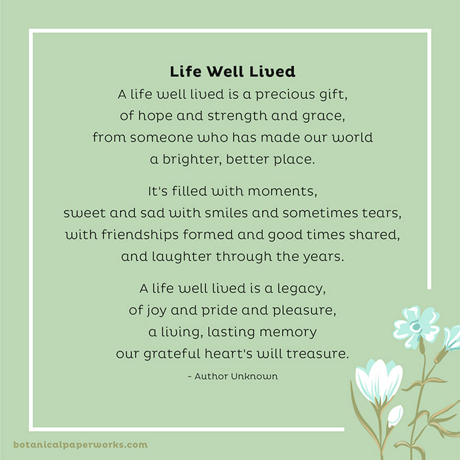 Funeral Poems to Share in Memory: Life Well Lived