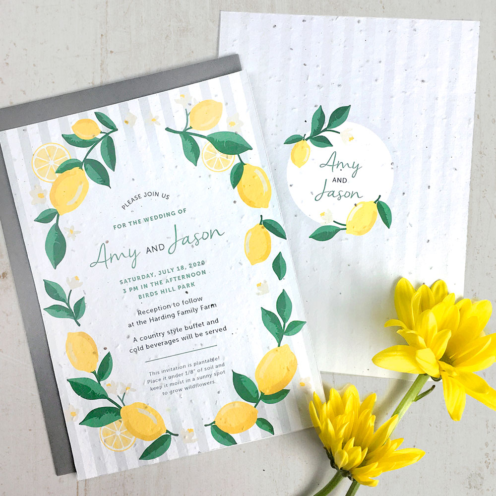 seed paper wedding invitation with lemons