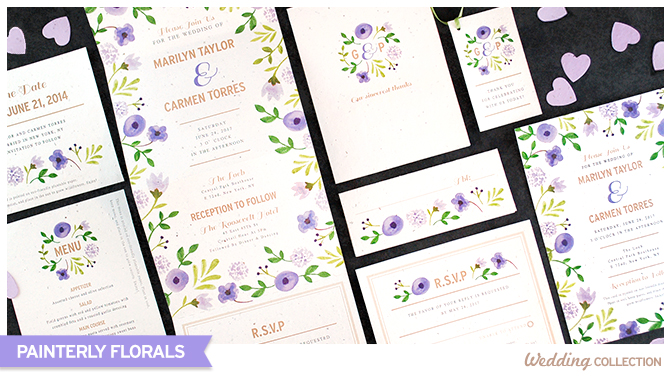 Painterly Florals Seed Paper Watercolor Weddding Invitation and Collection