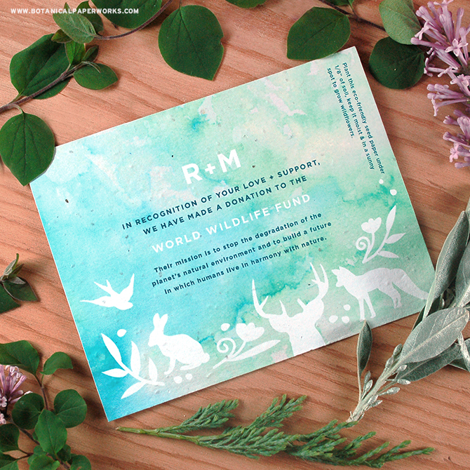 NEW Plantable Wedding Favors | Share your love for wildlife preservation with these seed paper wedding favors that GROW! #weddings #bridetobe #nature #wildlife