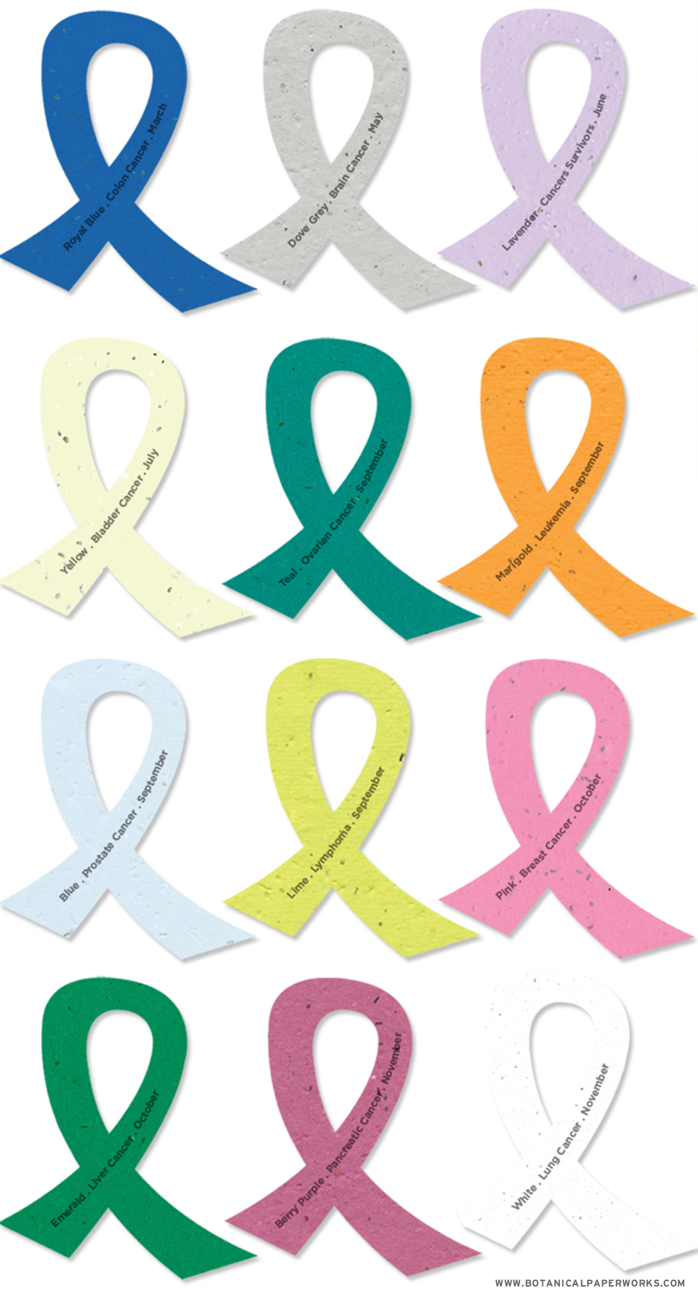 Choose from over 25 seed paper colors for a simple yet powerful awareness campaign message on seed paper ribbons that you plant to grow wildflowers. 