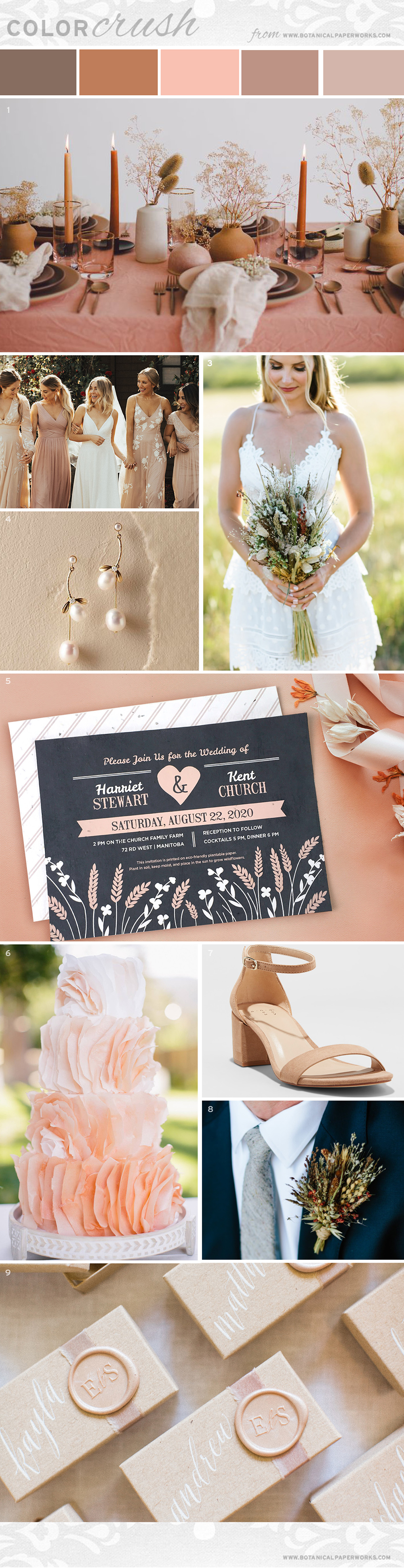 This trendy prairie wedding inspiration combines dusty pink with ochre and features dried flowers and grasses to create an earthy look your guests will love.