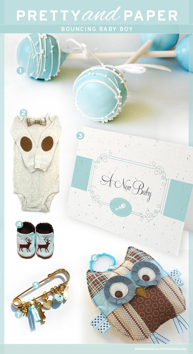 Robin egg blue tones paired with chocolate browns create a more sophisticated look in this inspiration board for a baby boy. 