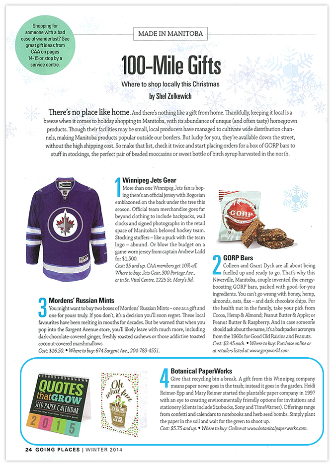 Our eco-friendly products were featured in Going Places Magazine's Made in Manitoba feature! 