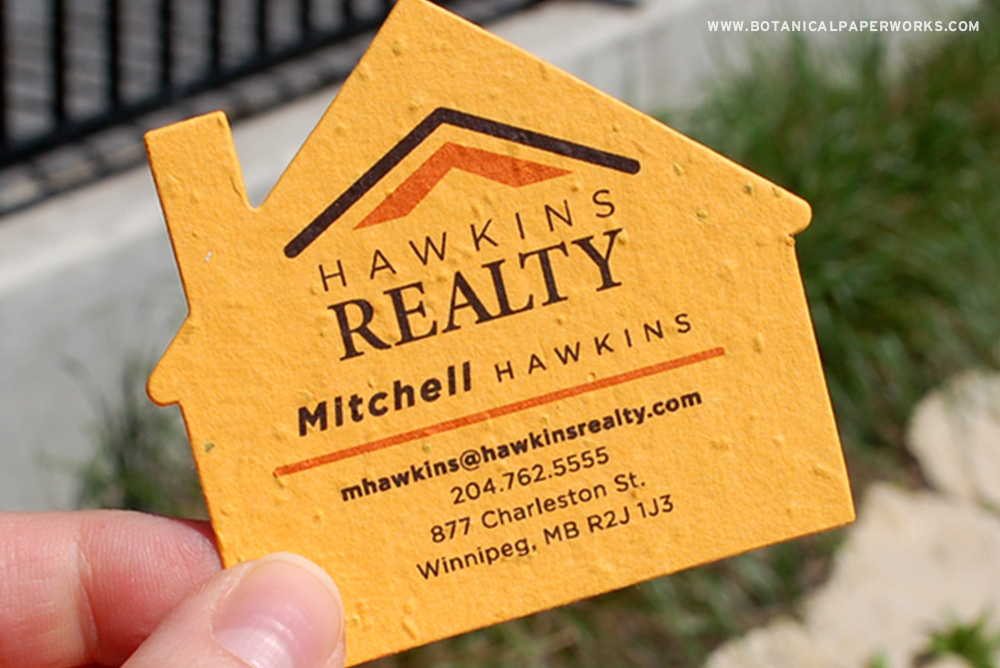 This seed paper house shape makes a unique business card for realtors, builders & more.