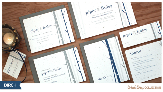 The rustic Birch Seed Paper Wedding Invitations are charming for Winter Weddings.