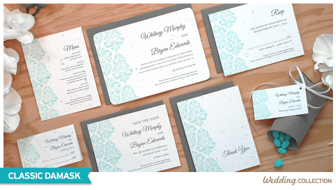 We love these Classic Damask Seed Paper Wedding Invitations and think they'd be perfect for Winter Weddings!