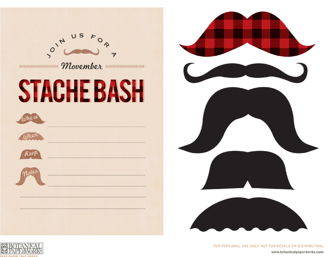 Love these Free Printable Movember Party Invites and Mustaches!