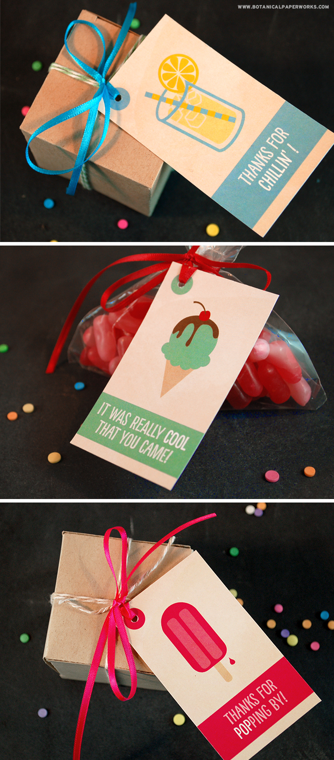 These adorable FREE summer favor tags come in a set of 3. The perfect way to add some charm to your party favors.  