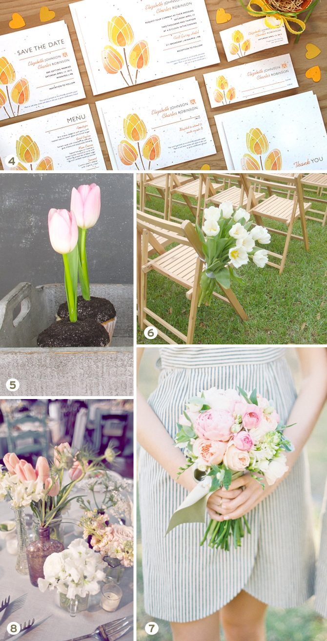 A fresh and inspiring tulip wedding inspiration board with tons of ideas for using a tulip theme in your wedding!