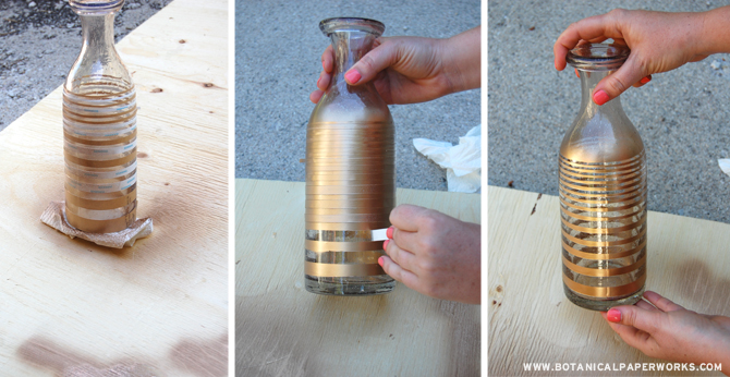 Up-Cycle Craft: Make gorgeous gold patterned centrepieces from old glass vases and containers around your house.
