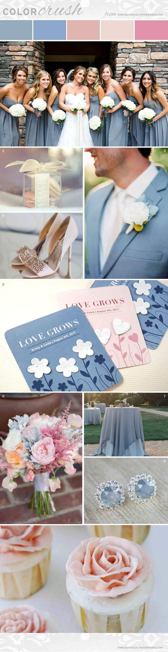 There are few colour combinations more romantic and stunning than dusty blue, blush and beige. 