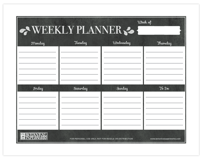 free printable weekly planner pages botanical paperworks