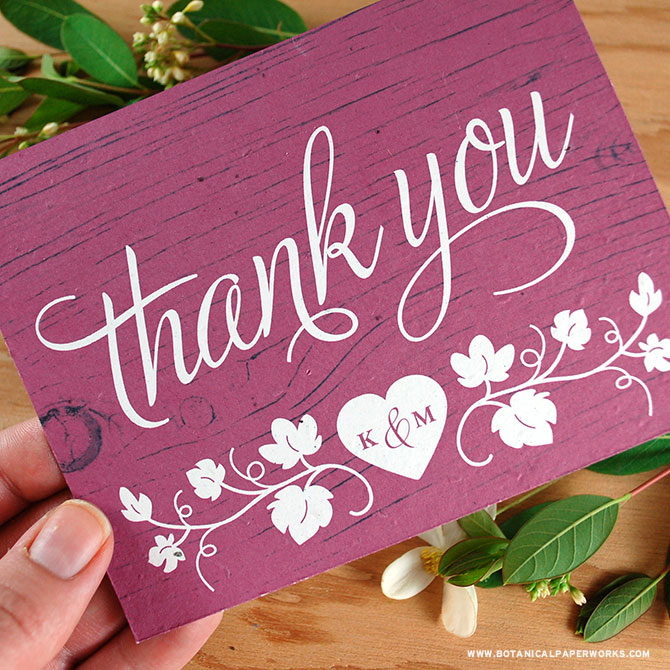 Say thank you to the friends and family that supported you on your big day with these Winery Seed Paper Thank You Cards - part of our new seed paper wedding invitations collection.
