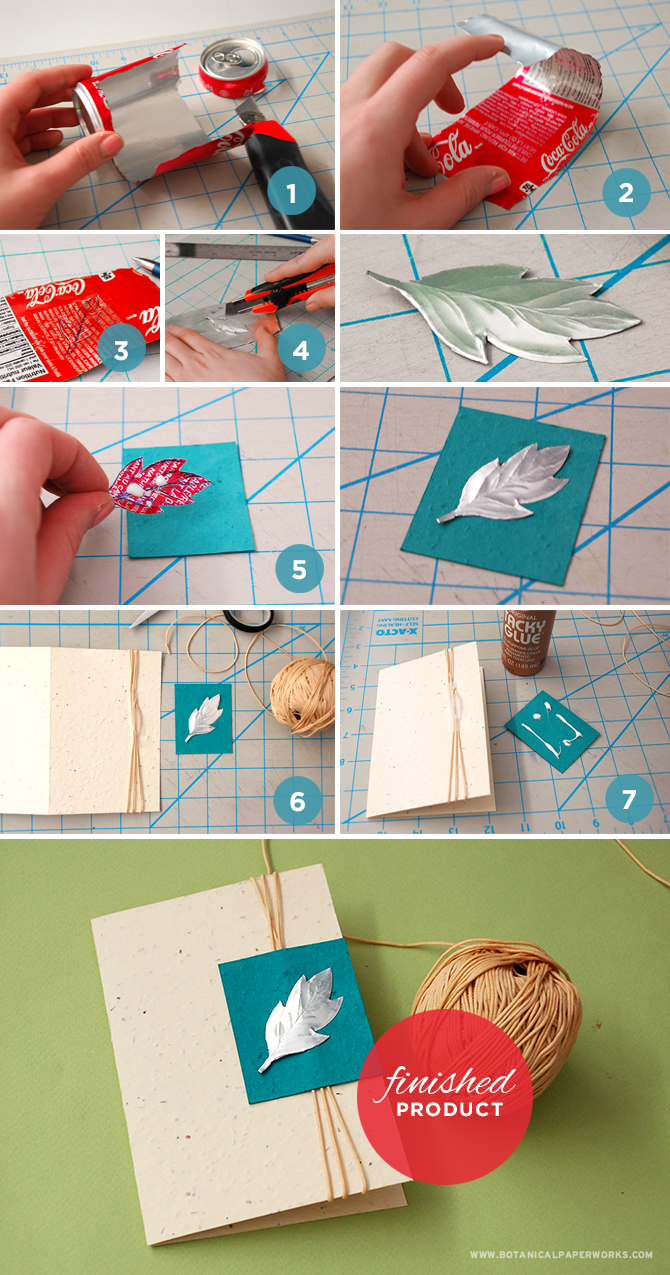 A fun DIY project - Up-Cycled Pop Can Card using a pop can from the recycling bin and household tools.