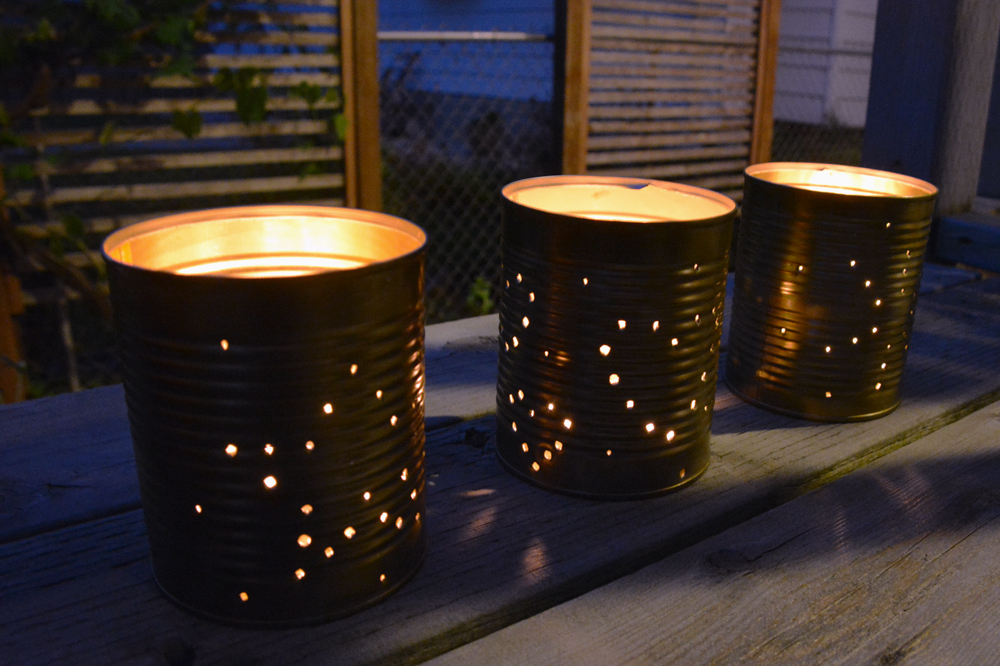 Upcycled metal cans as lanterns