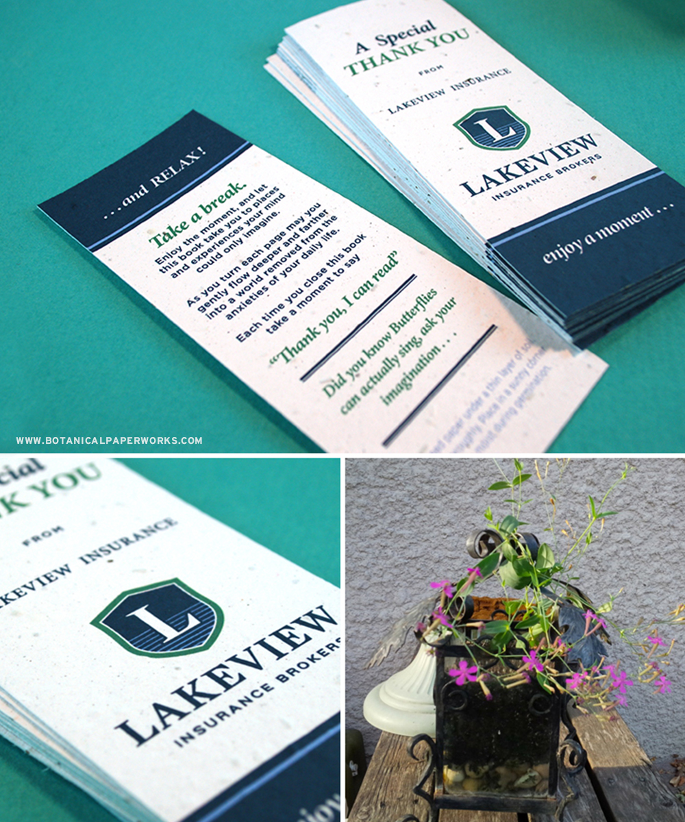 How Lakeview Insurance used seed paper bookmark promotion a a brand launch event.